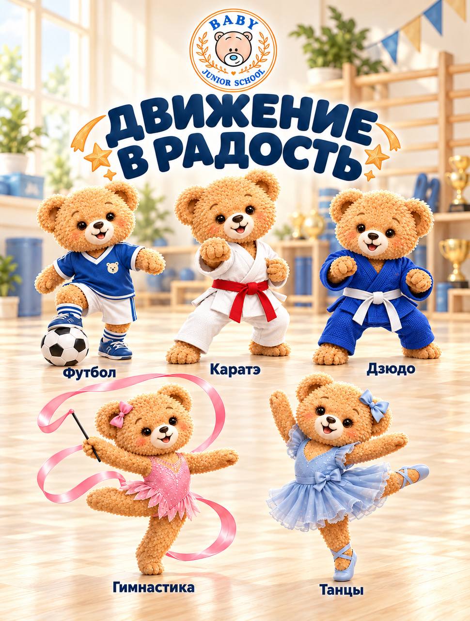 В BABY & JUNIOR SCHOOL можно найти занятие по душе — от командных игр до танцевальных движений